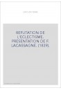 REFUTATION DE L'ECLECTISME. PRESENTATION DE F. LACASSAGNE. (1839).