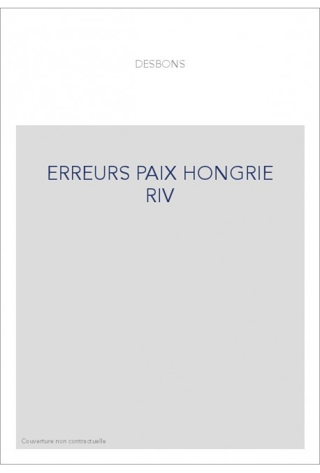 ERREURS PAIX HONGRIE RIV