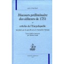 DISCOURS PRELIMINAIRE DES EDITEURS DE 1751 ET ARTICLES DE L'ENCYCLOPEDIE