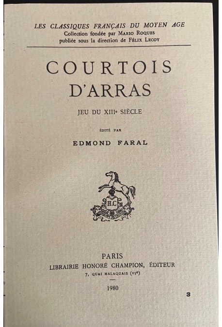 COURTOIS D'ARRAS. JEU DU XIIIE SIECLE.(1922)