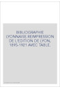 BIBLIOGRAPHIE LYONNAISE.REIMPRESSION DE L'EDITION DE   LYON, 1895-1921 AVEC TABLE.