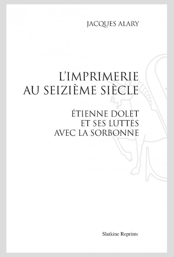 IMPRIMERIE AU SEIZIEME SIECLE