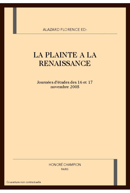 LA PLAINTE A LA RENAISSANCE