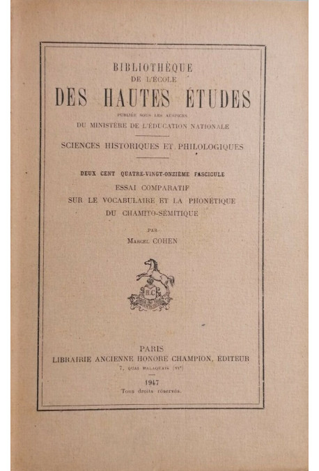 ESSAI COMPARATIF SUR LE VOCABULAIRE ET LA PHONÉTIQUE DU CHAMITO-SÉMITIQUE.