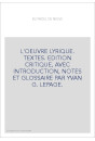 L'OEUVRE LYRIQUE. TEXTES