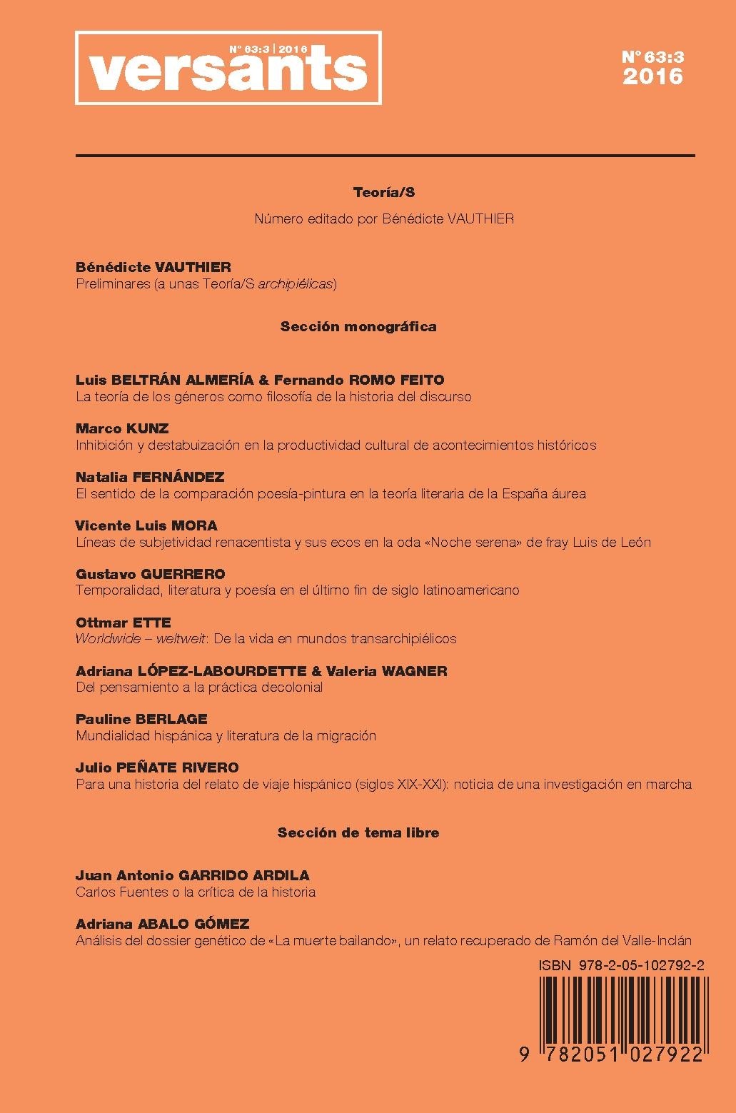 VERSANTS 63 FASCICULE ESPGANOL. TEORIA/S