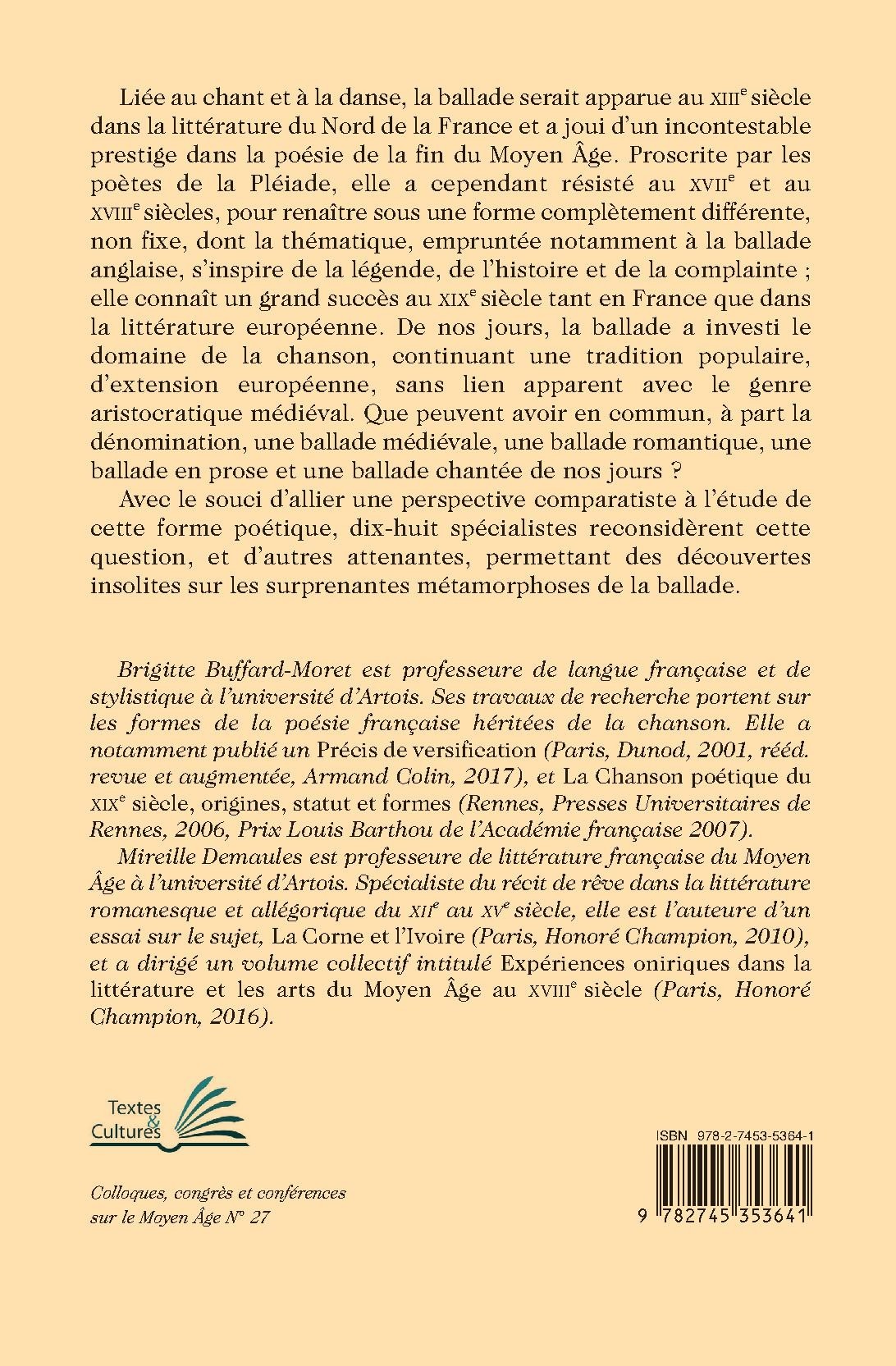 LA BALLADE, HISTOIRE ET AVATARS D'UNE FORME POÉTIQUE