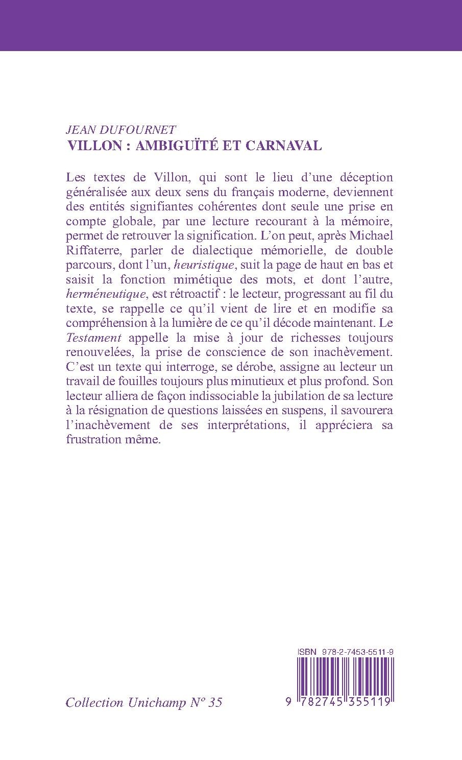 VILLON : AMBIGUÏTÉ ET CARNAVAL