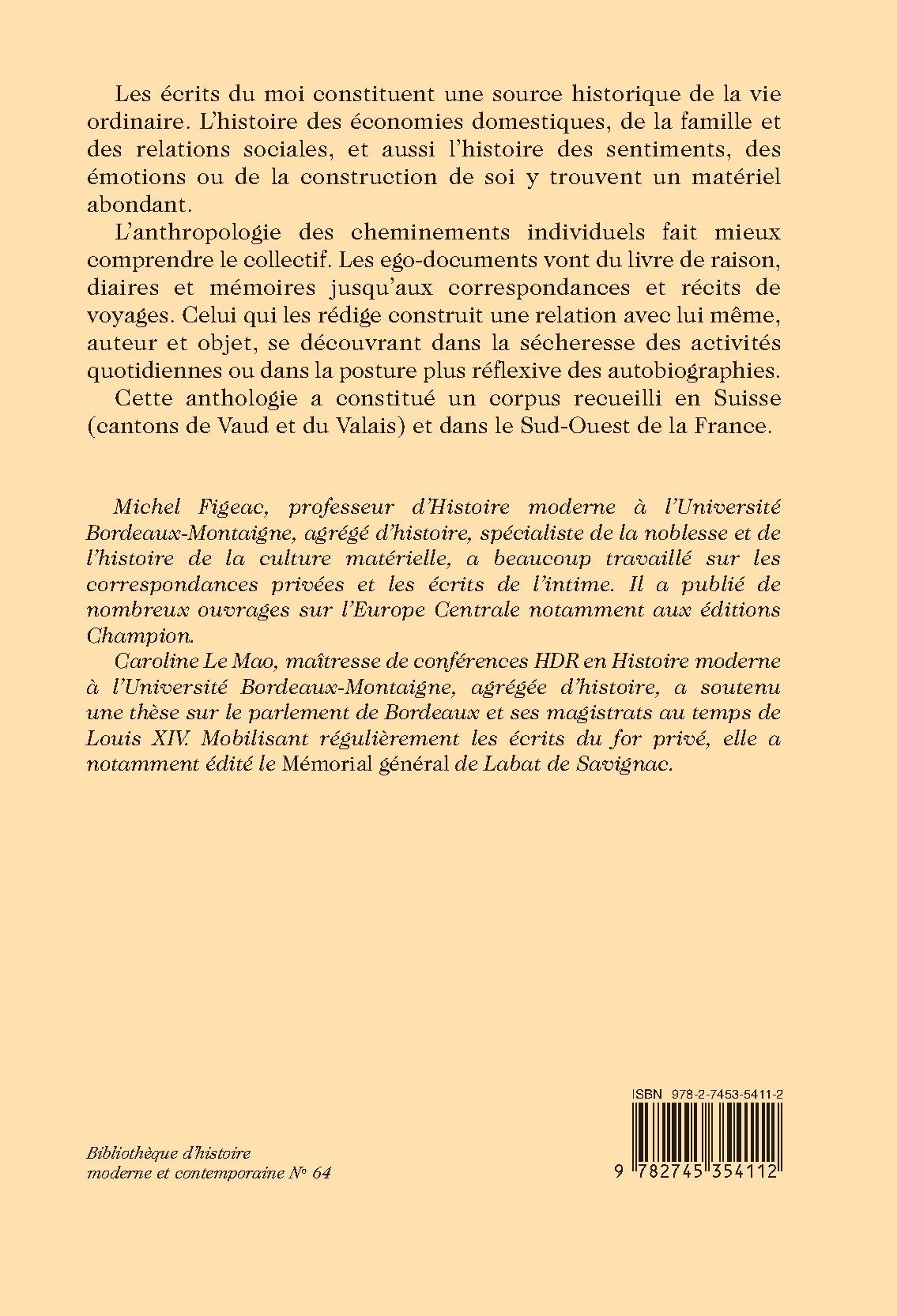 ANTHOLOGIE FRANCO-SUISSE D'ÉCRITS DE L'INTIME (1680-1830)