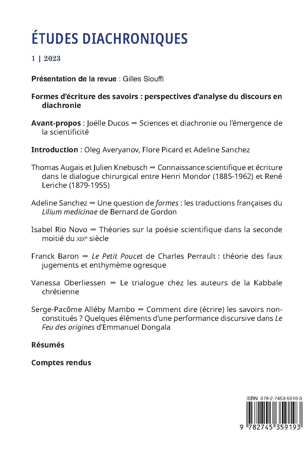 ÉTUDES DIACHRONIQUES N°1