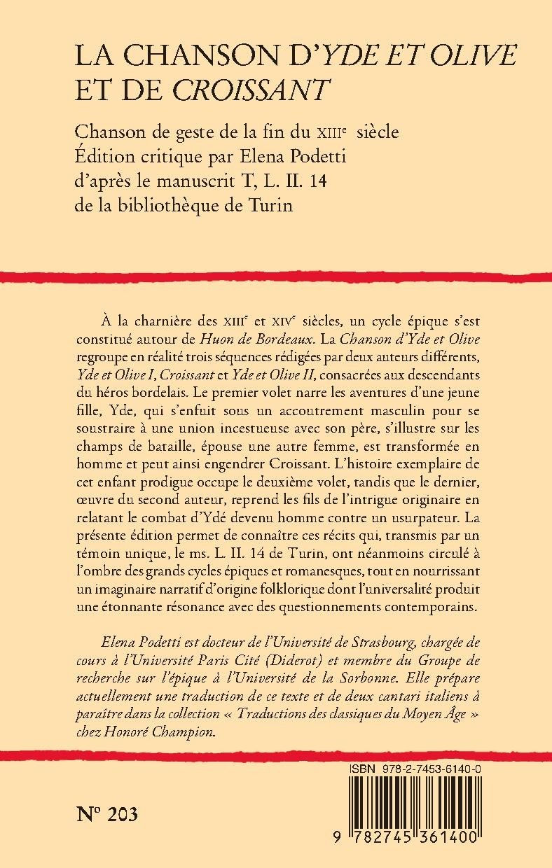 LA CHANSON D' "YDE ET OLIVE" ET DE "CROISSANT"