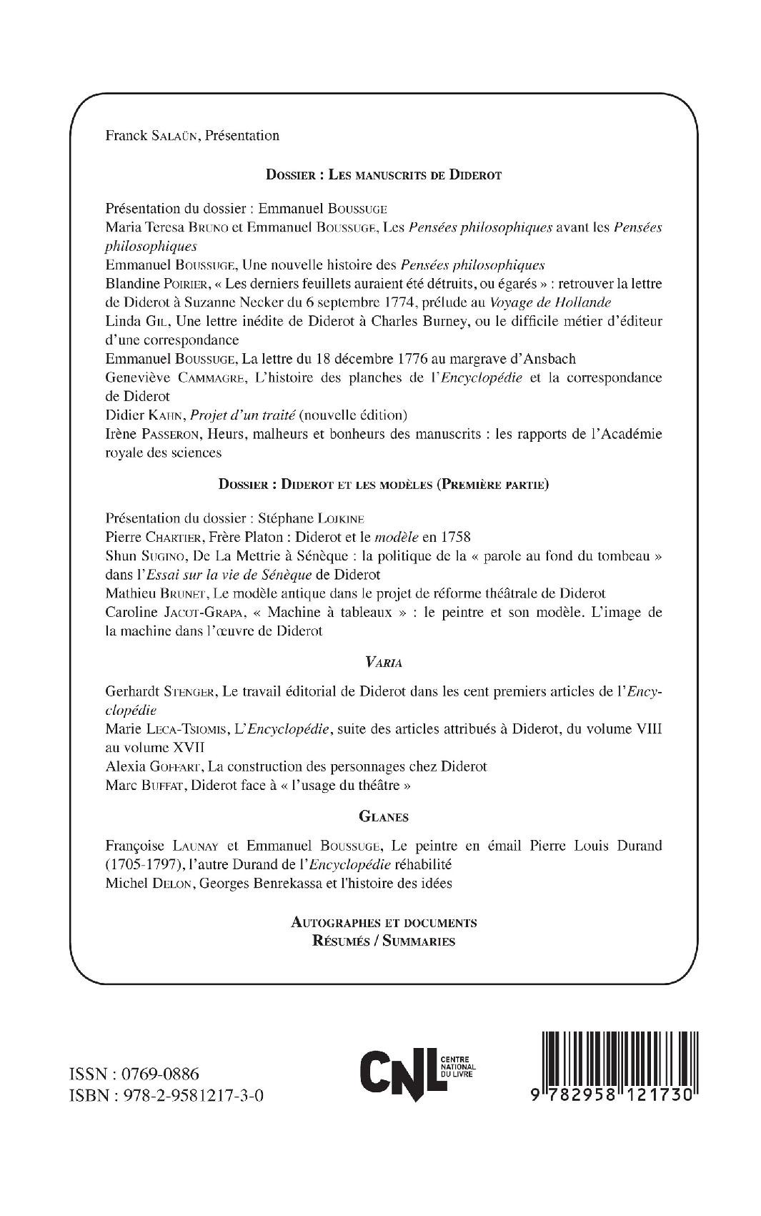 RECHERCHES SUR DIDEROT ET SUR L'ENCYCLOPÉDIE 59- 2024