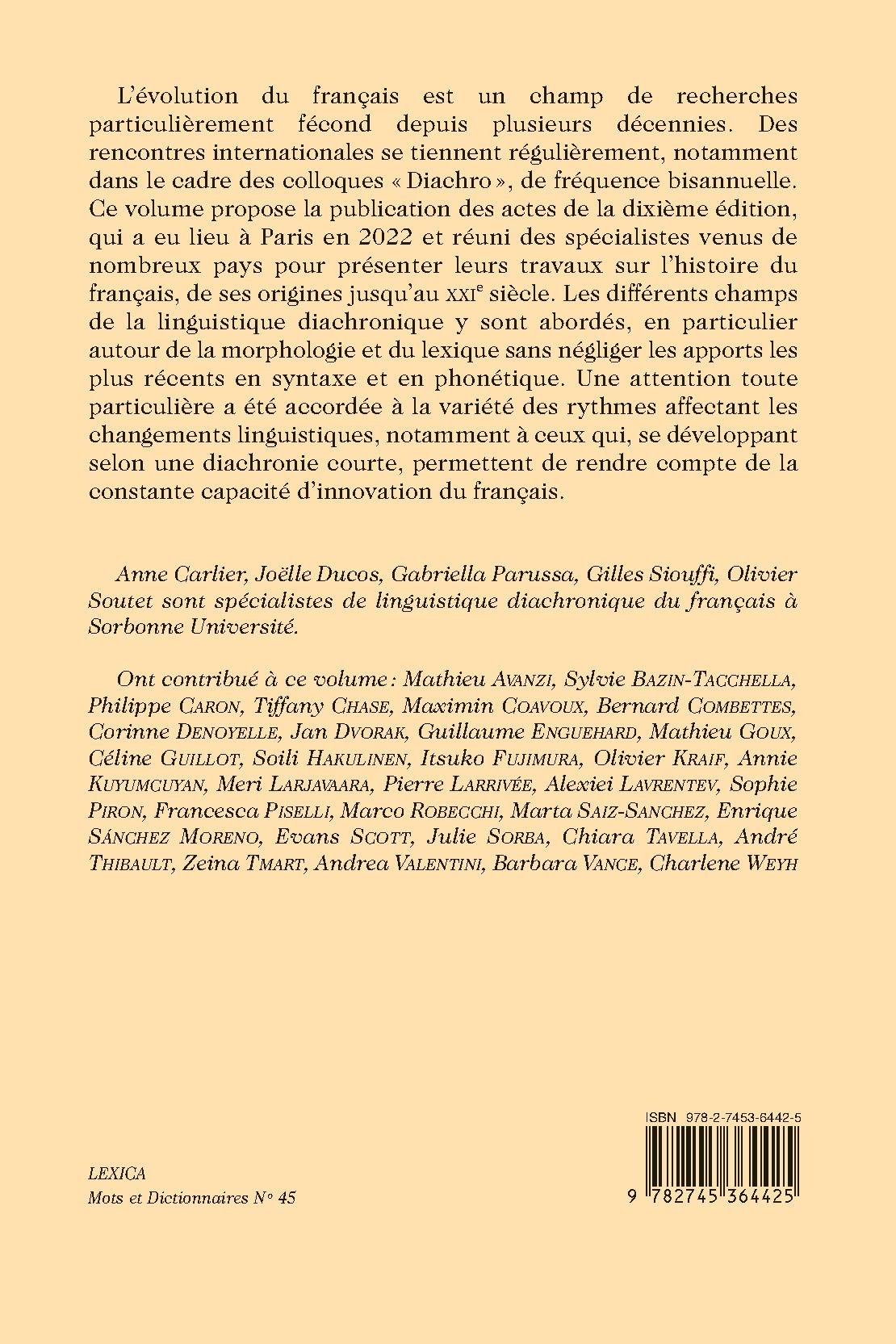 LE FRANCAIS AU RYTHME DES DIACHRONIES